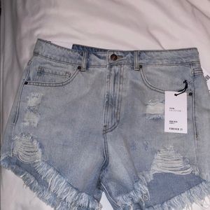 High waisted destroyed/frayed denim shorts